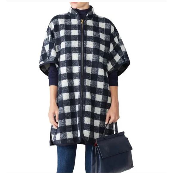 Draper James Cape Coat Womens X Small Small Blue White Buffalo Check Full Zip - Picture 1 of 10